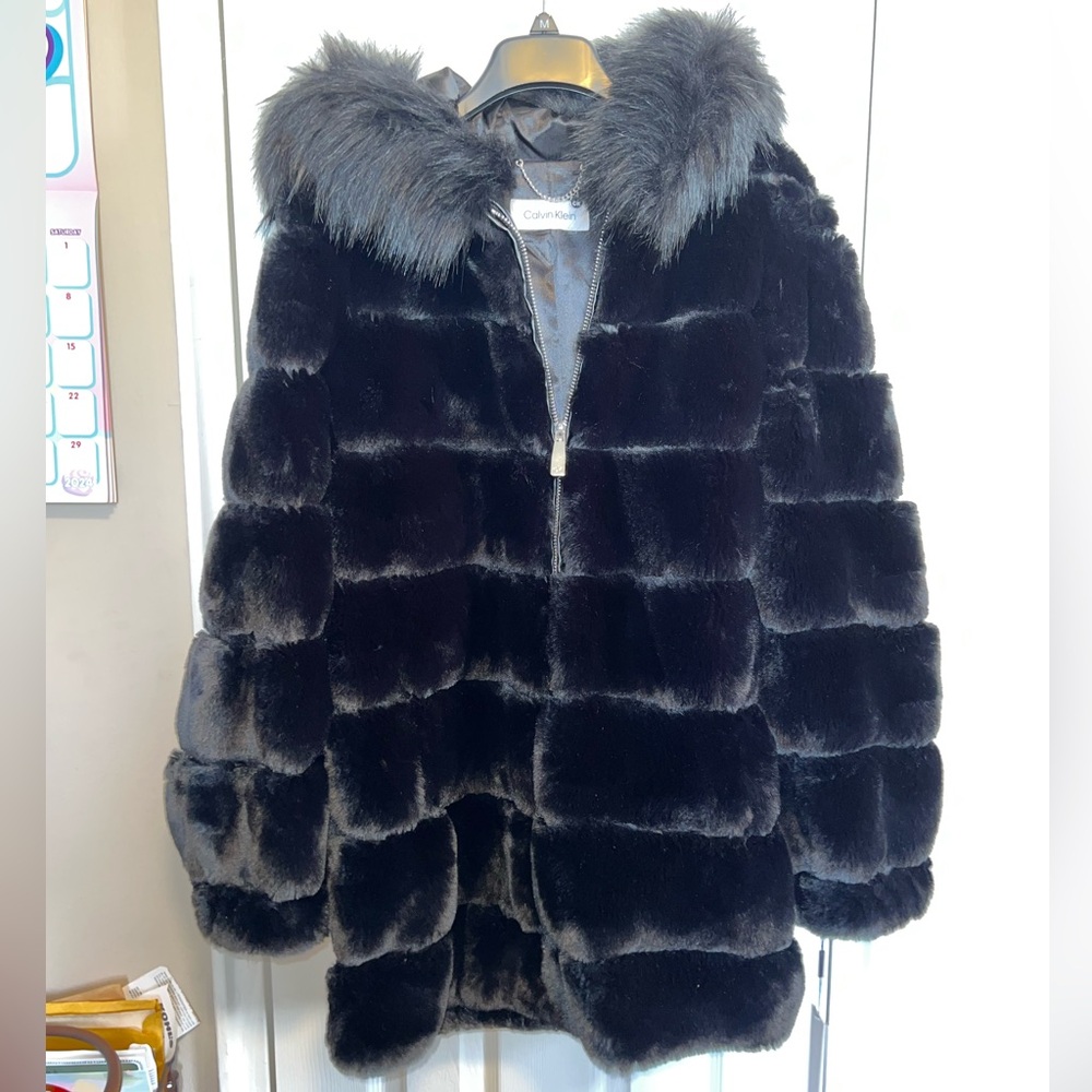 Black Faux Fur Calvin Klein Coat